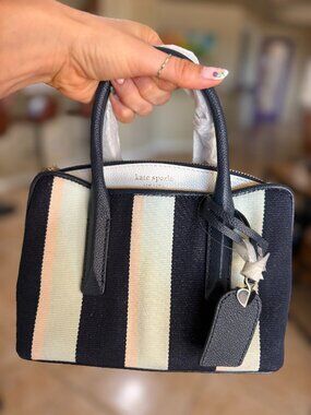 Kate Spade Margaux Canvas Stripe Mini Satchel Bag Black Multi NWT